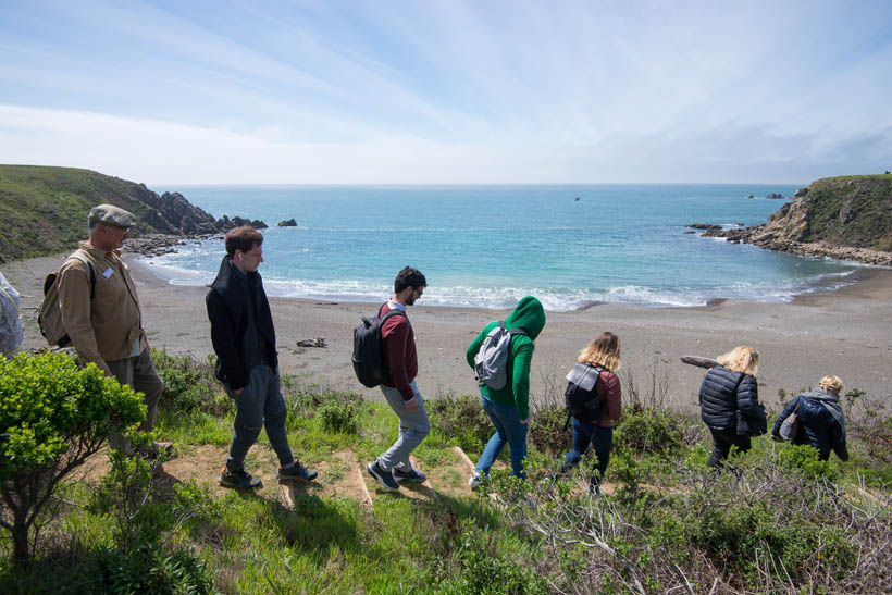 Youth group hiking the bluffs at Fort Ross