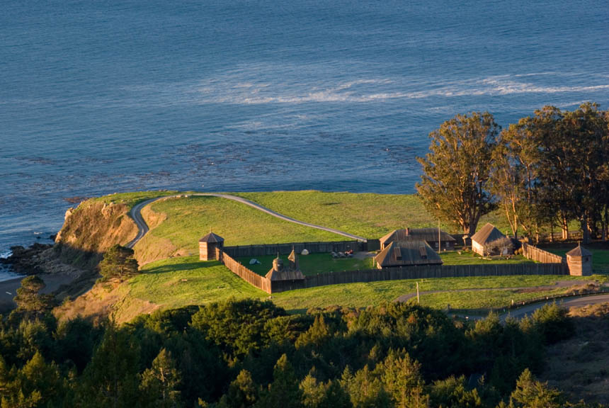 Fort_Ross - Aerial view from inland, early morning